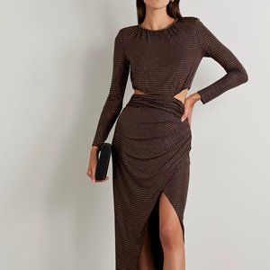 SELF-PORTRAIT Cutout gathered embellished stretch-jersey midi dress